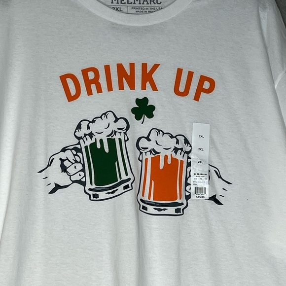 🆕 Men’s 2XL Drink Up 🍺 Irish Short Sleeve Tee White/Green/Red Fast Shipping - Picture 2 of 5